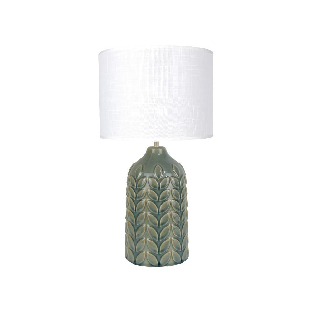 Benya Contemporary Patterned Ceramic Table Lamp Light Linen Drum Shade - Blue Fast shipping On sale