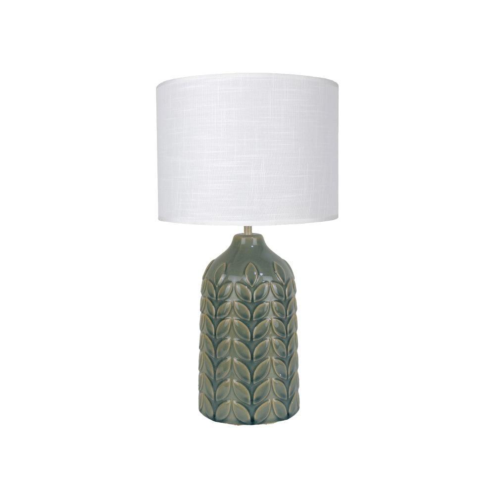 Benya Contemporary Patterned Ceramic Table Lamp Light Linen Drum Shade - Green Fast shipping On sale