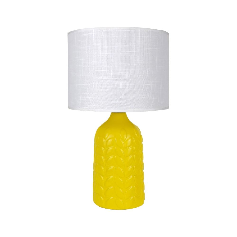 Benya Contemporary Patterned Ceramic Table Lamp Light Linen Drum Shade - Yellow Fast shipping On sale