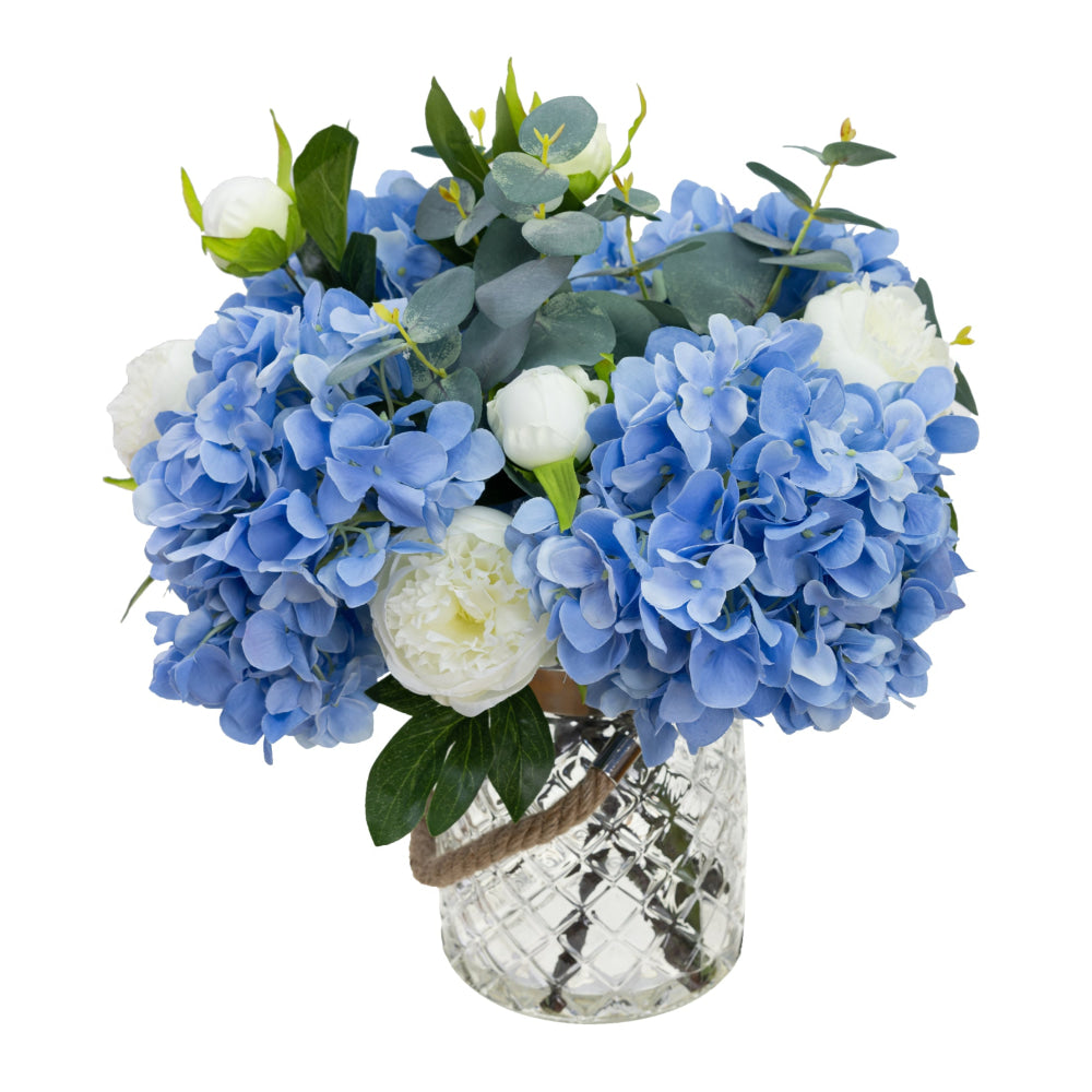 Blue Hydrangea & Peony Mixed Artificial Fake Plant Decorative Arrangement 38cm In Maison Jar Fast shipping On sale