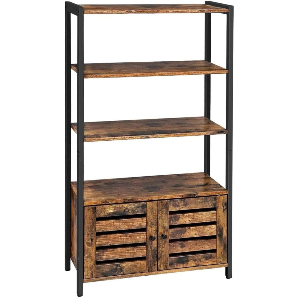 Bookcase Floor Standing Storage Cabinet and Cupboard with 2 Louvred Doors 3 Shelves Bookshelf Rustic Brown Fast shipping On sale