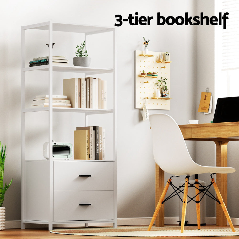 Bookshelf Display Shelf 2 Drawers 152CM White Bookcase Fast shipping On sale