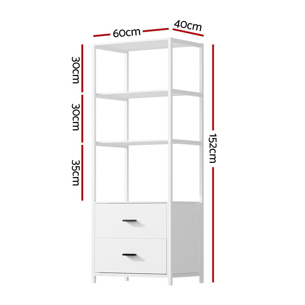 Bookshelf Display Shelf 2 Drawers 152CM White Bookcase Fast shipping On sale