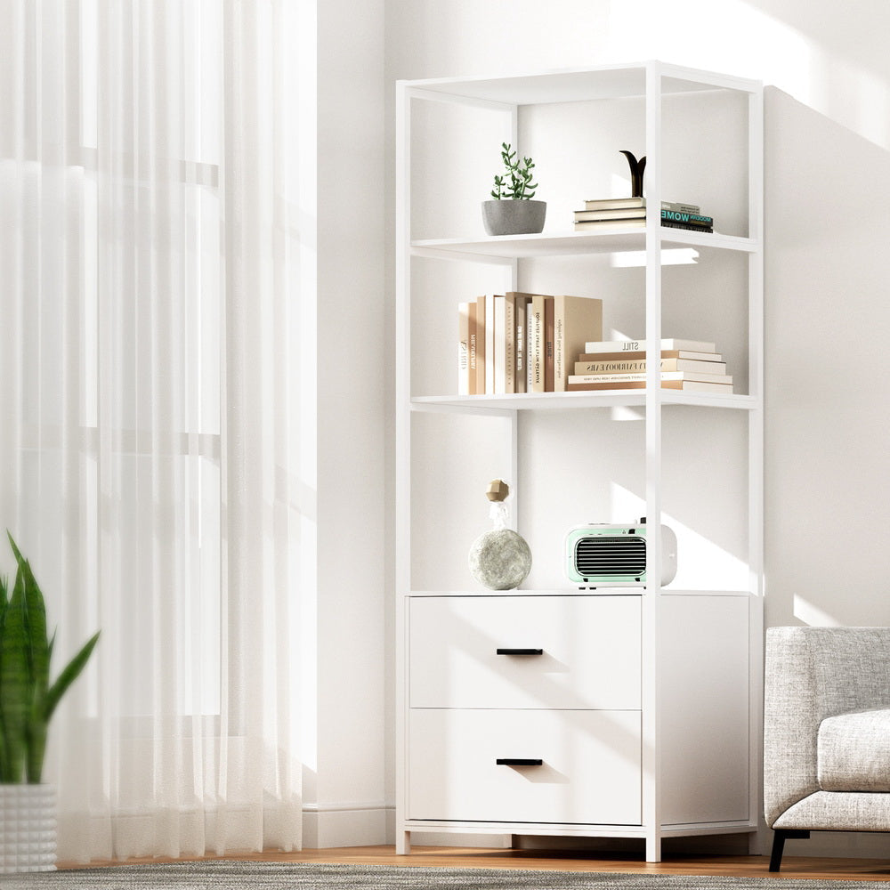 Bookshelf Display Shelf 2 Drawers 152CM White Bookcase Fast shipping On sale