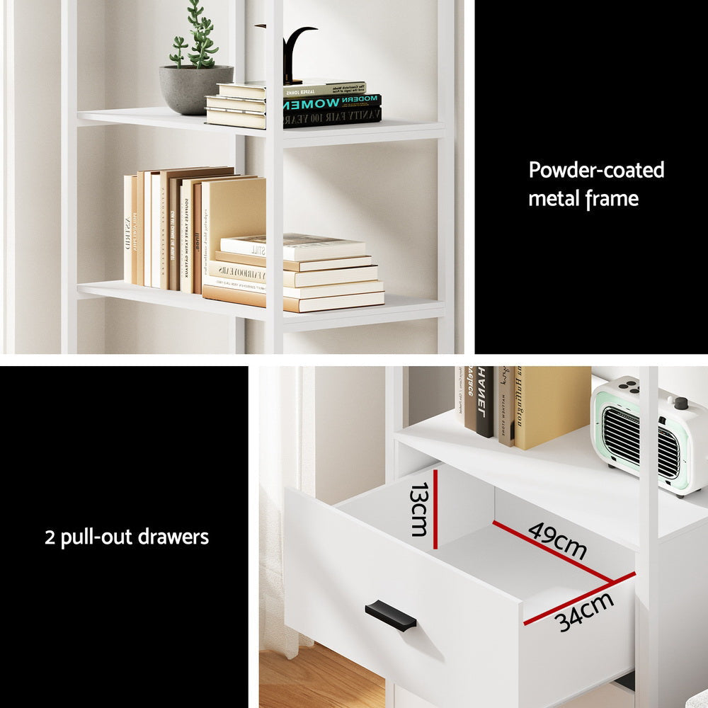 Bookshelf Display Shelf 2 Drawers 152CM White Bookcase Fast shipping On sale