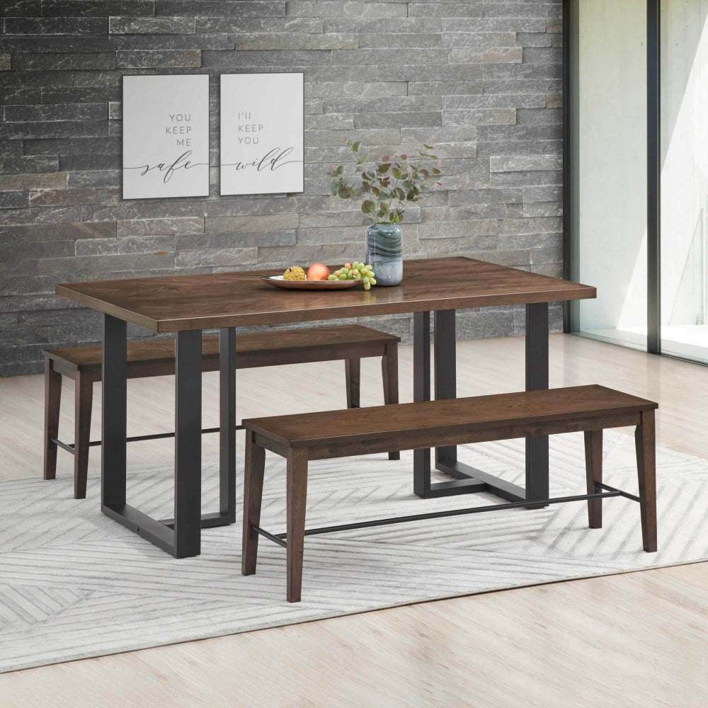 Bosco Wooden Dining Seat Bench Chair Metal Frame - Walnut & Black Fast shipping On sale