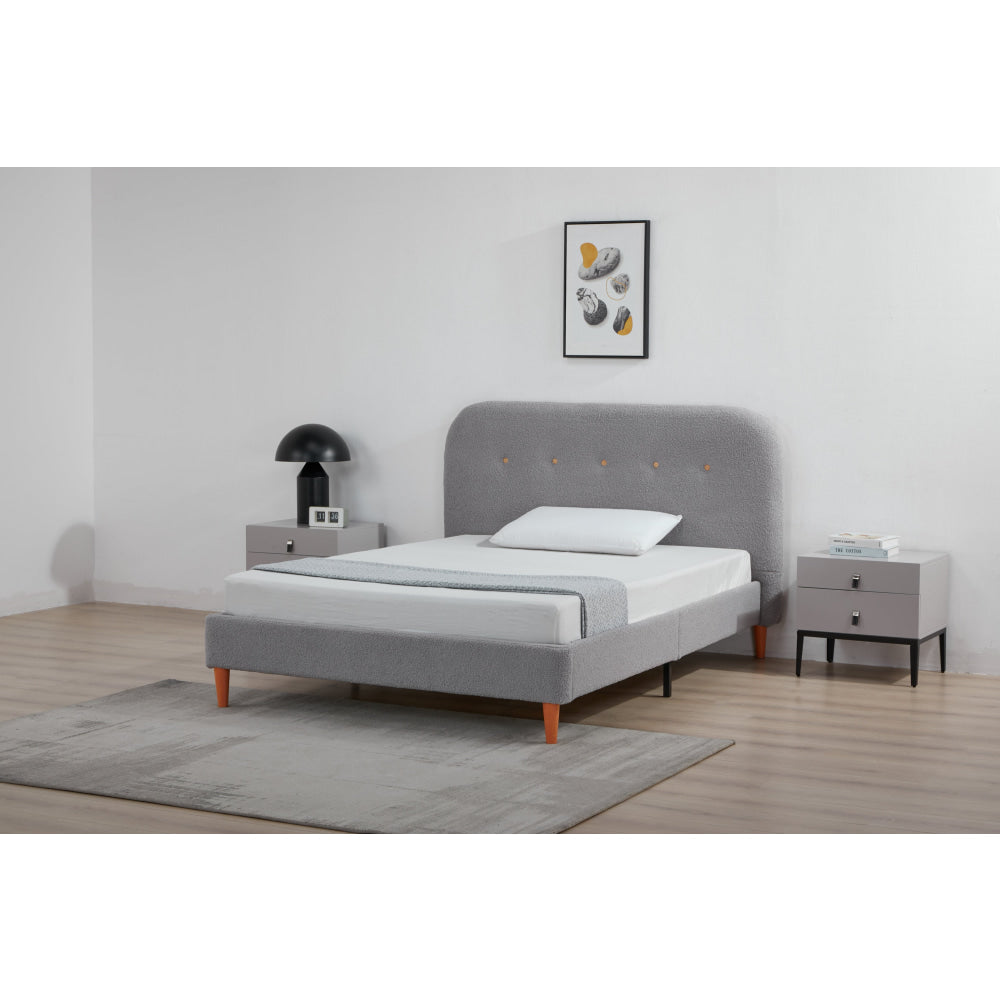 Boucle Fabric Modern Bed Frame With Headboard Double Size - Light Grey Fast shipping On sale