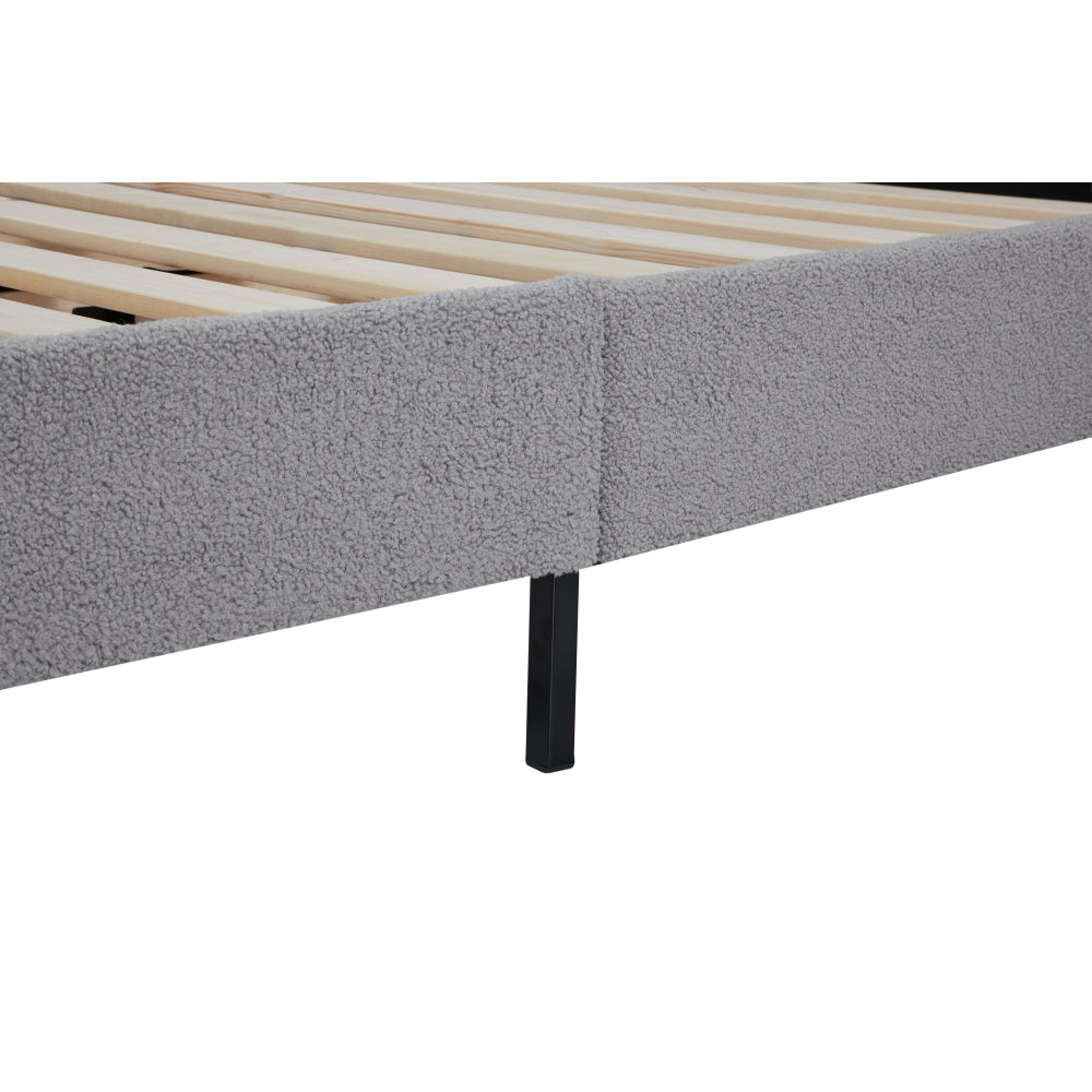 Boucle Fabric Modern Bed Frame With Headboard Double Size - Light Grey Fast shipping On sale