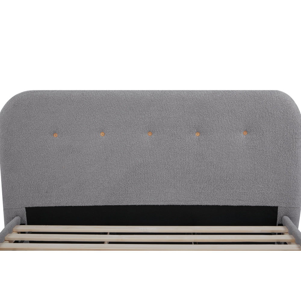 Boucle Fabric Modern Bed Frame With Headboard Double Size - Light Grey Fast shipping On sale