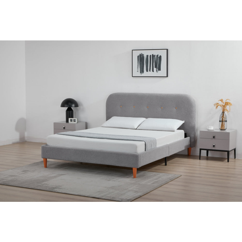 Boucle Fabric Modern Bed Frame With Headboard Queen Size - Light Grey Fast shipping On sale