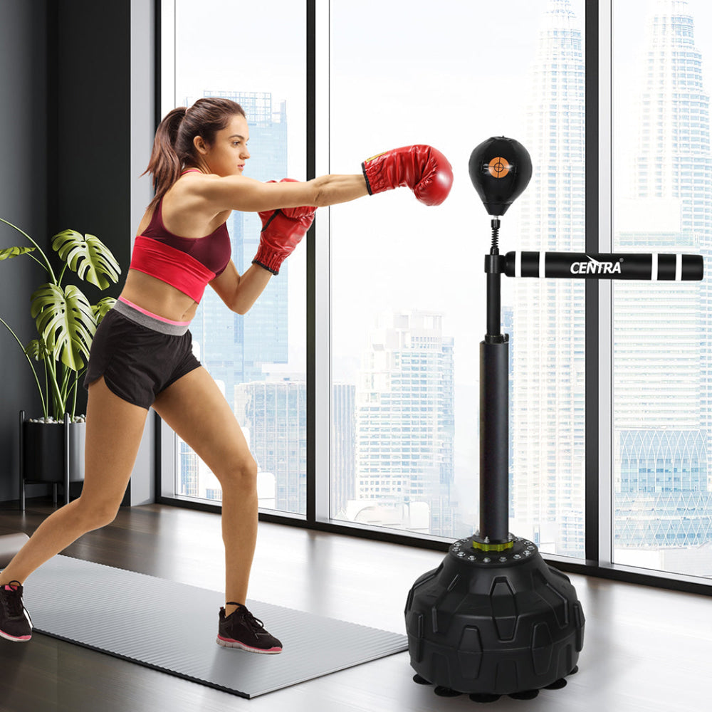 Freestanding Reflex Boxing Bag With 360° Spinning Arm & Speed Ball – Adjustable Height High-Rebound Punch Trainer (Black) Sports Fitness