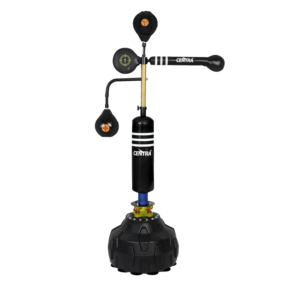 Adjustable Free-Standing Boxing Speed Ball Trainer – 360° Reflex Bar Dual Balls Shock Absorption Base Reaction Training (Black) Sports &
