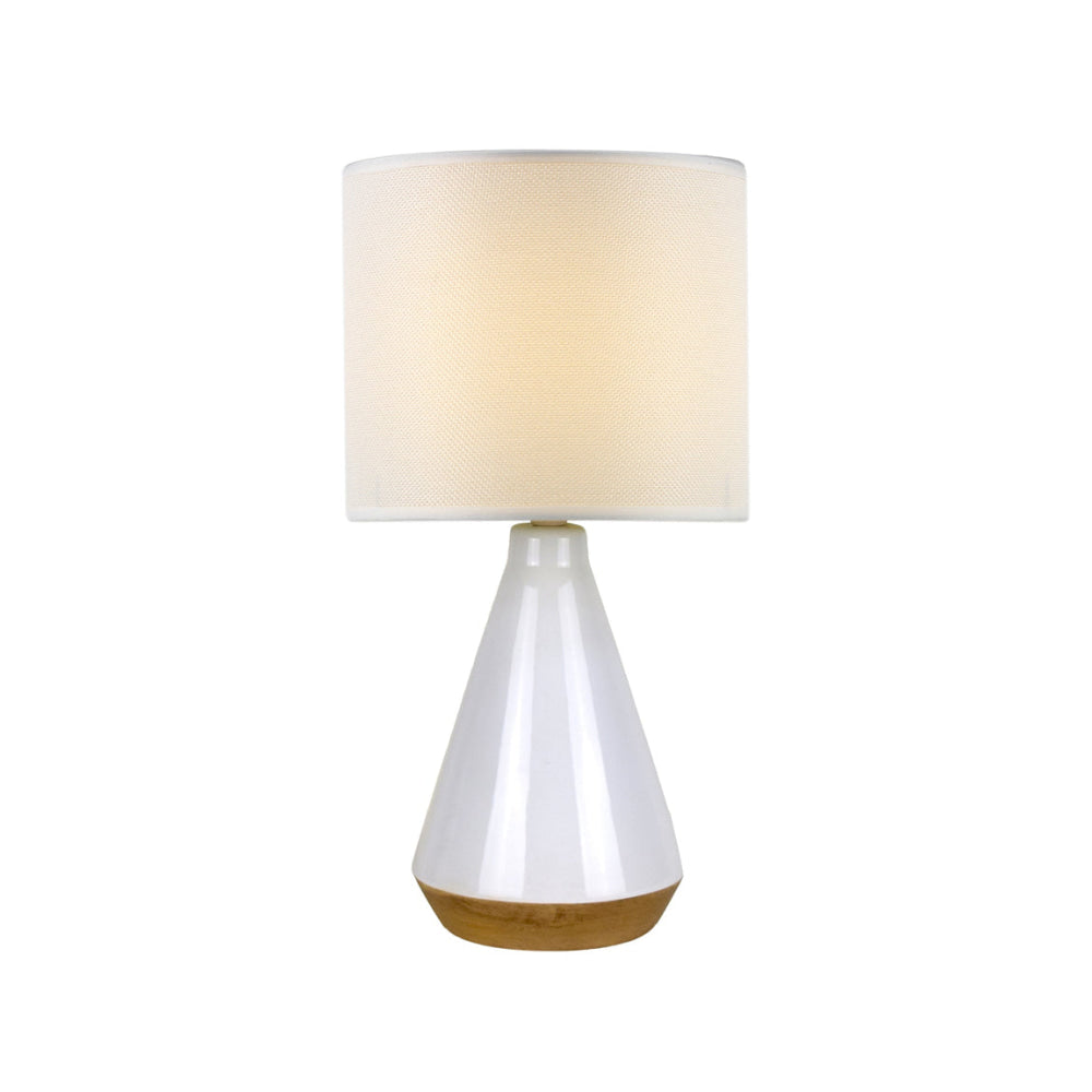 Brego Contemporary Modern Tapered Ceramic Table Lamp Light Triangle Base Linen Drum Shade - White Fast shipping On sale