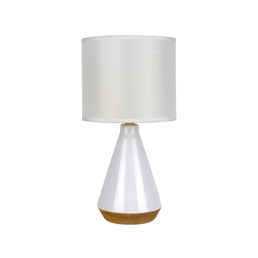 Brego Contemporary Modern Tapered Ceramic Table Lamp Light Triangle Base Linen Drum Shade - White Fast shipping On sale