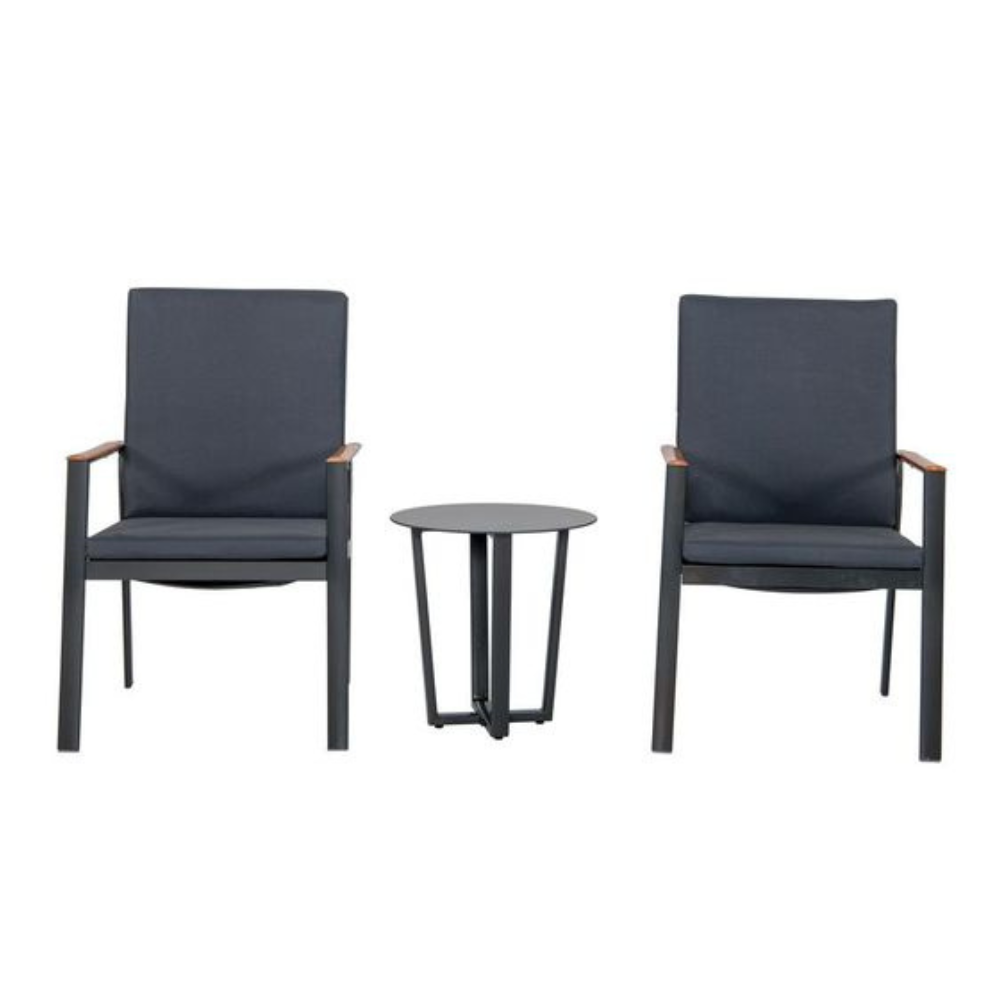 3-Pieces Outdoor Setting Two Chairs & Side Table Set Dark Grey Sets Fast shipping On sale