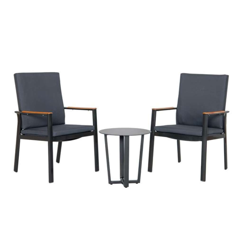 3-Pieces Outdoor Setting Two Chairs & Side Table Set Dark Grey Sets Fast shipping On sale