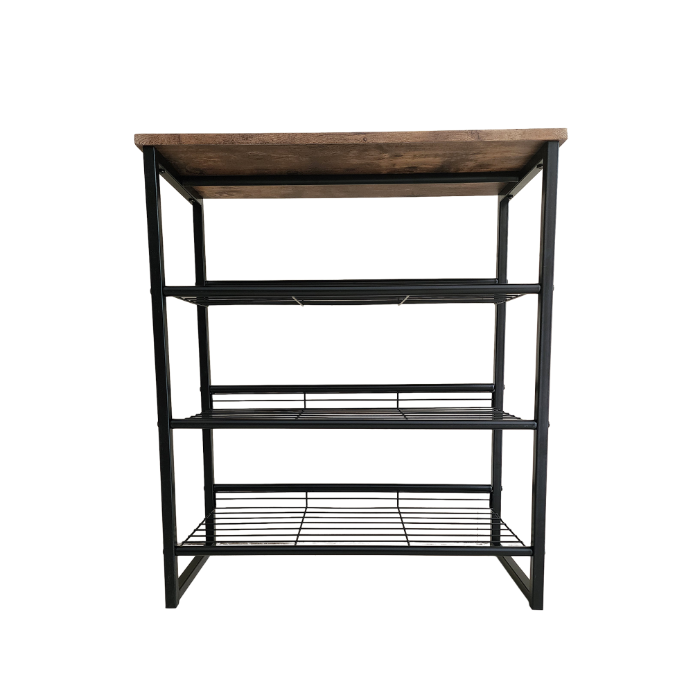 4-Tier Black and Wood Shoe Rack - Modern Carbon Steel Storage Organizer Cabinet Fast shipping On sale