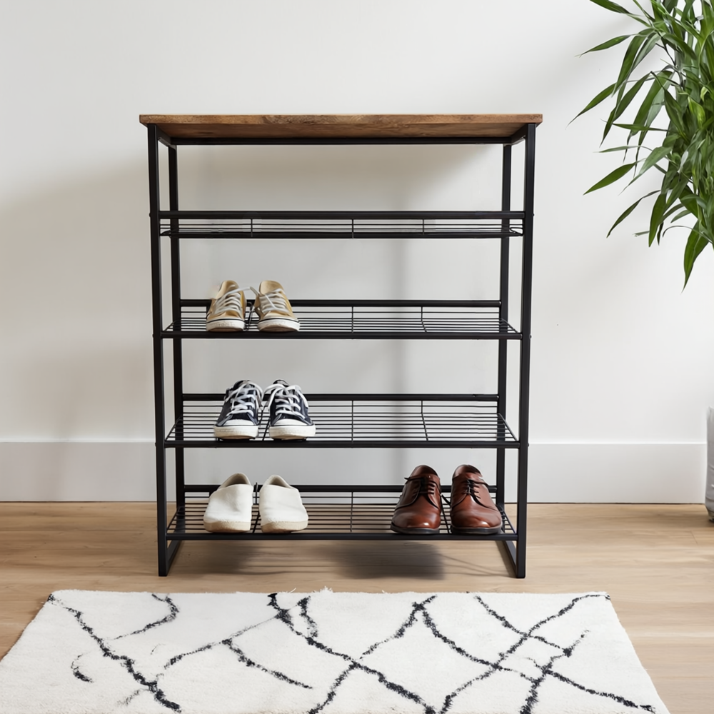 5-Tier Black and Wood Shoe Rack - Modern Carbon Steel Storage Organizer Cabinet Fast shipping On sale