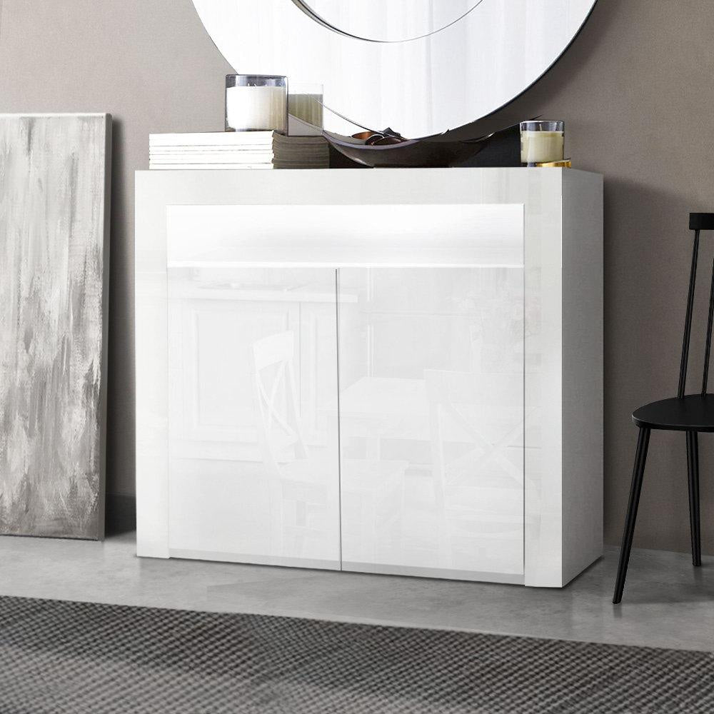 Buffet Sideboard Cabinet LED High Gloss Storage Cupboard 2 Doors White & Unit Fast shipping On sale
