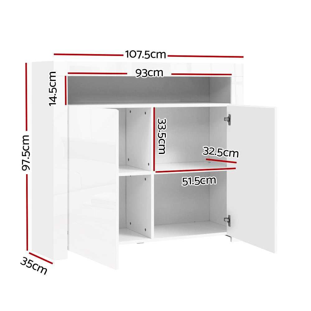Buffet Sideboard Cabinet LED High Gloss Storage Cupboard 2 Doors White & Unit Fast shipping On sale