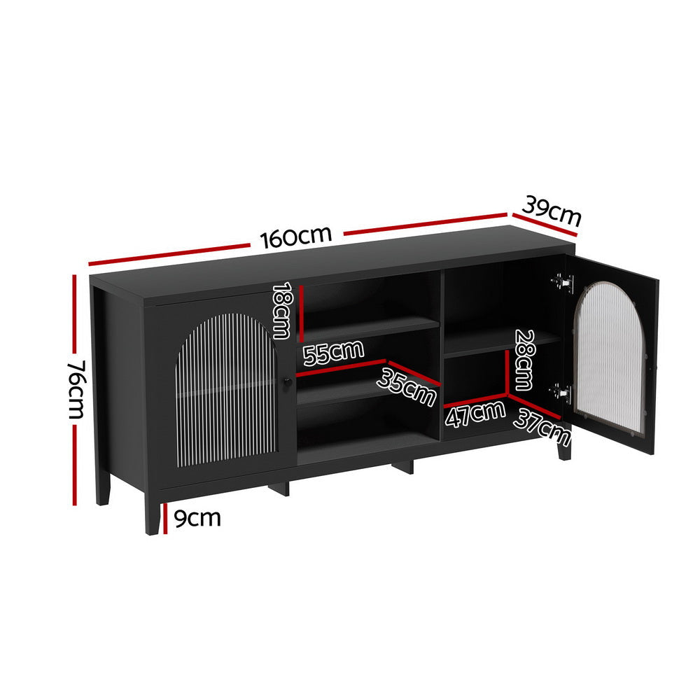 Buffet Unit Sideboard Storage Shelves Double Doors - Black & Fast shipping On sale