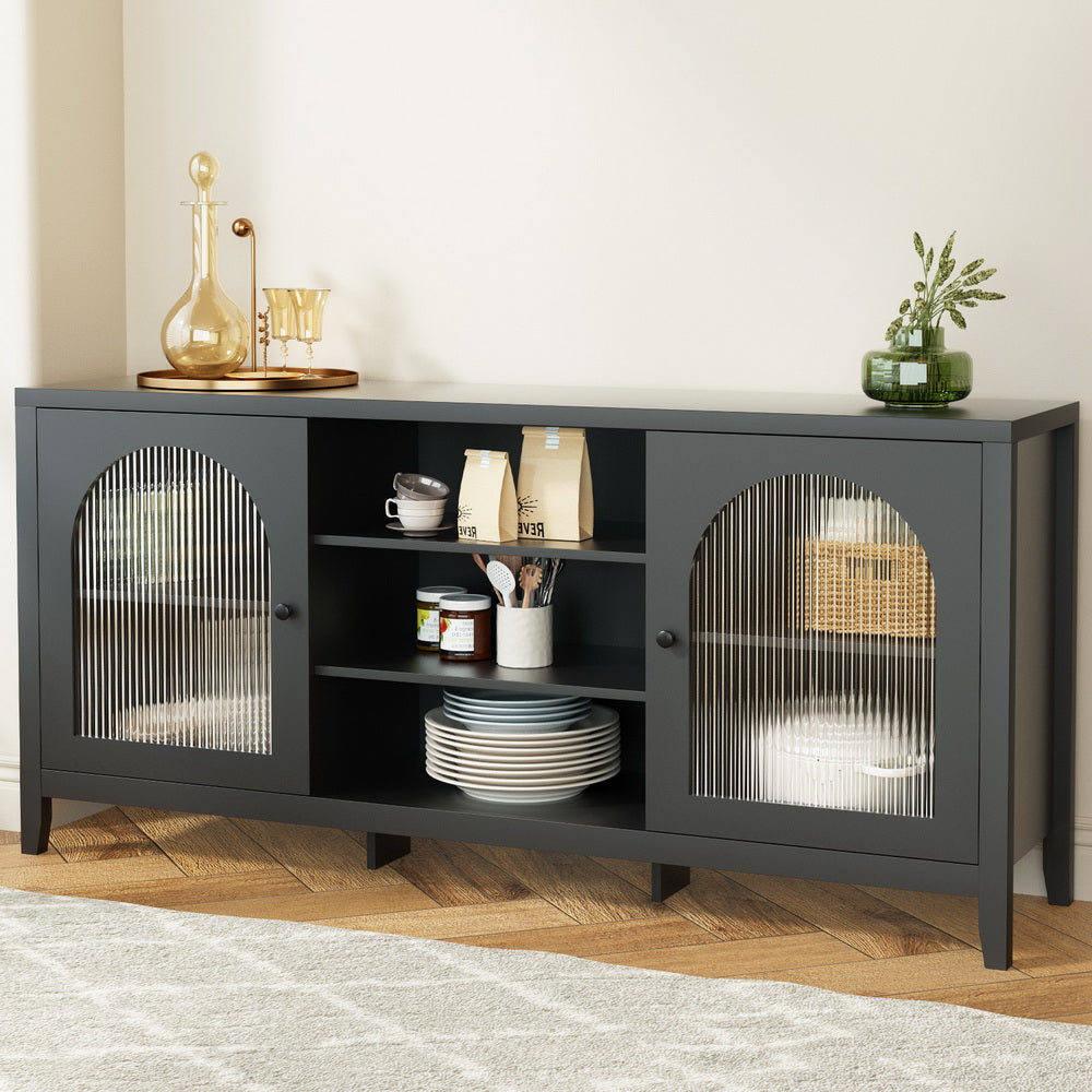 Buffet Unit Sideboard Storage Shelves Double Doors - Black & Fast shipping On sale