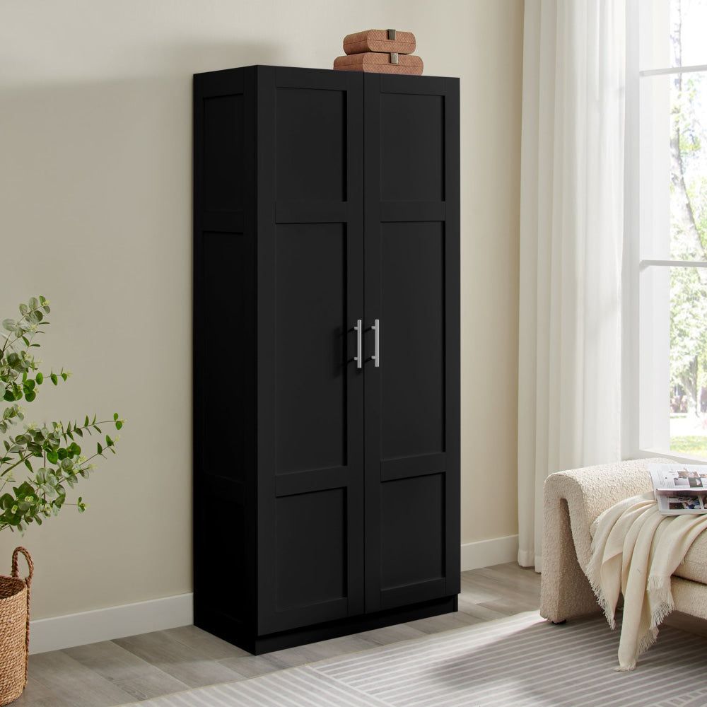 Caddo Modern 2-Doors Tall Broom Cupboard 5-Tier Storage Cabinet Black Fast shipping On sale