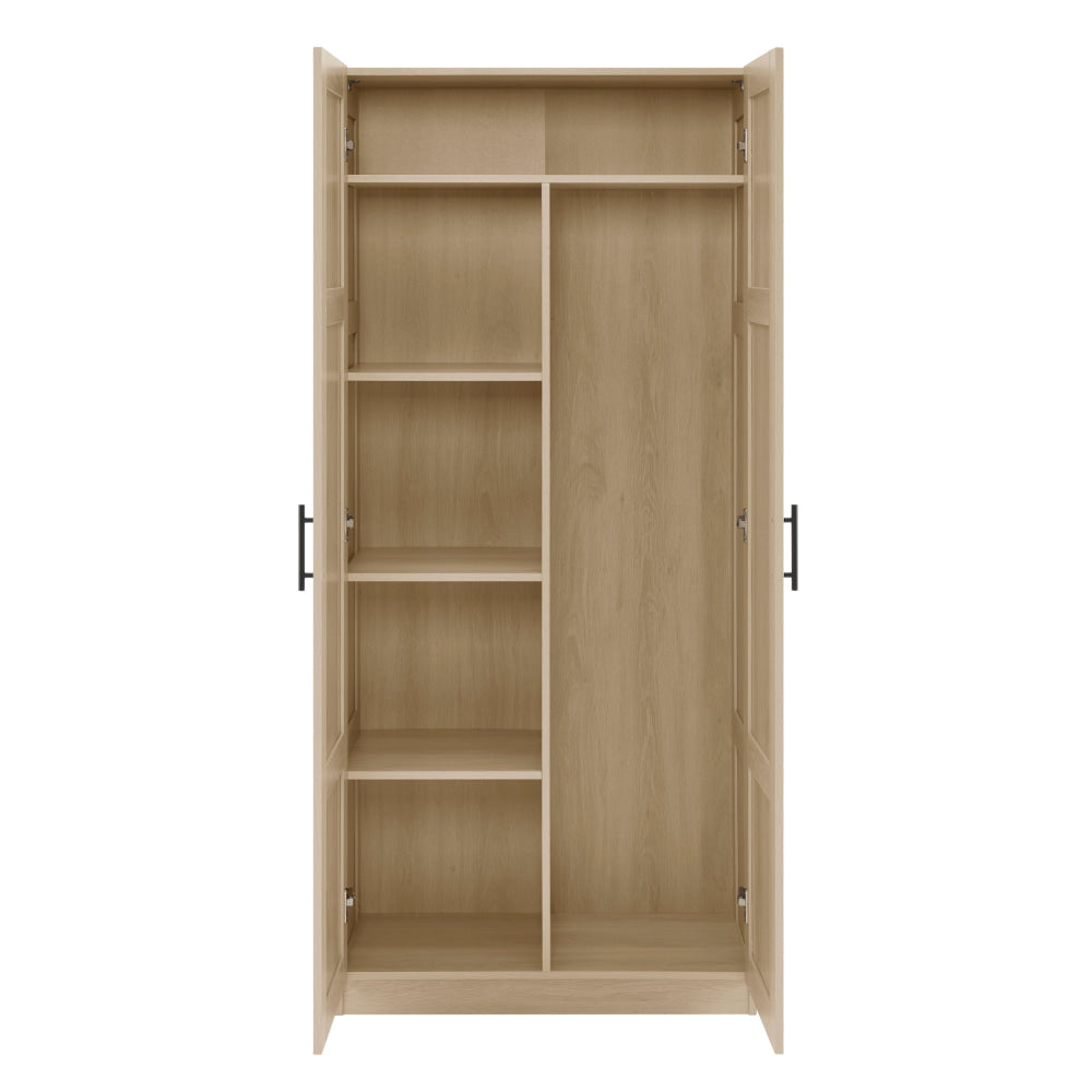 Caddo Modern 2-Doors Tall Broom Cupboard 5-Tier Storage Cabinet Oak Fast shipping On sale