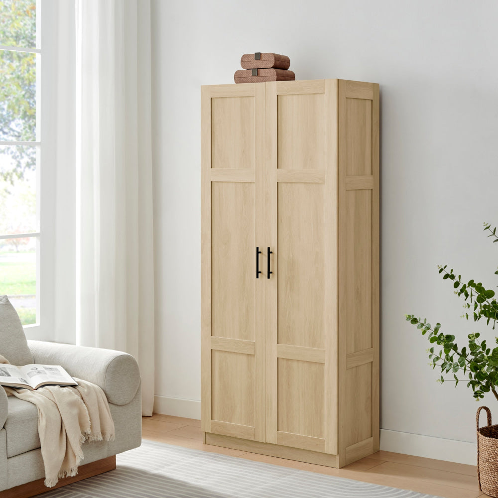 Caddo Modern 2-Doors Tall Broom Cupboard 5-Tier Storage Cabinet Oak Fast shipping On sale