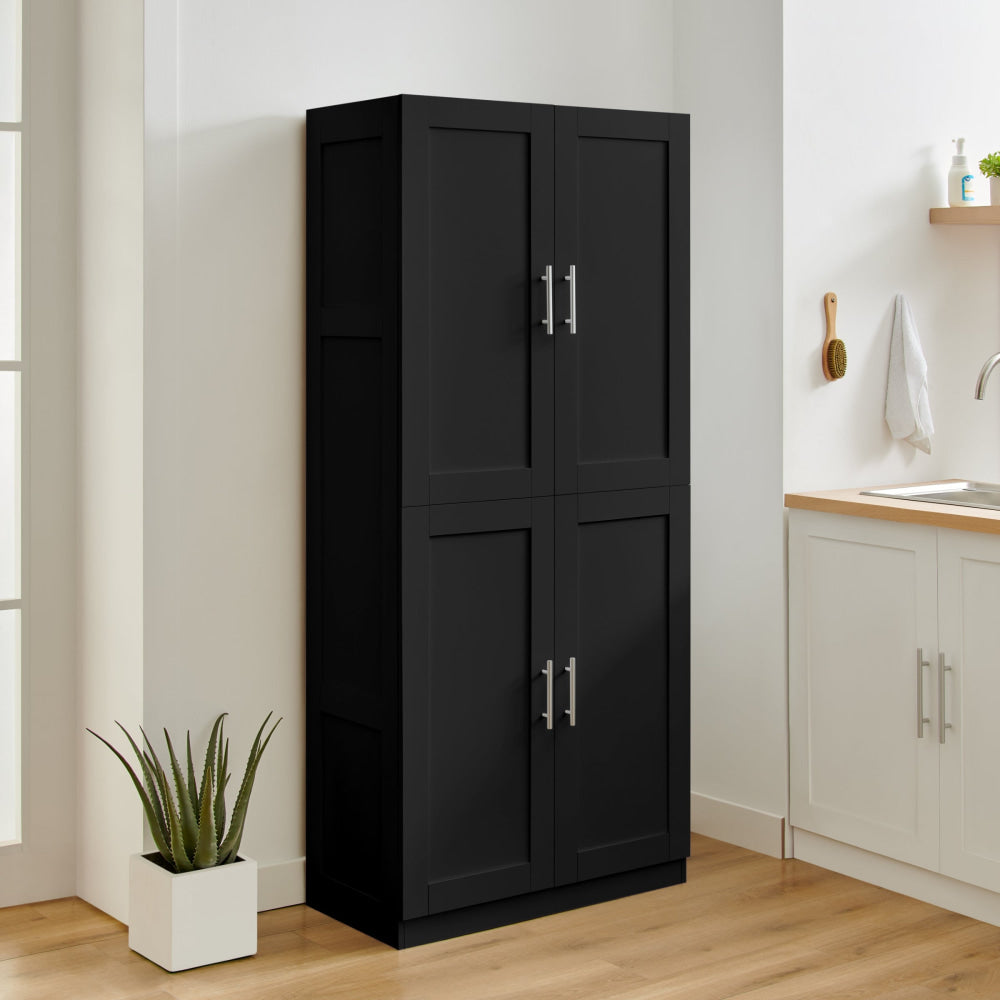 Caddo Modern 4-Doors Split Tall Cupboard 6-Tier Storage Cabinet Black Fast shipping On sale