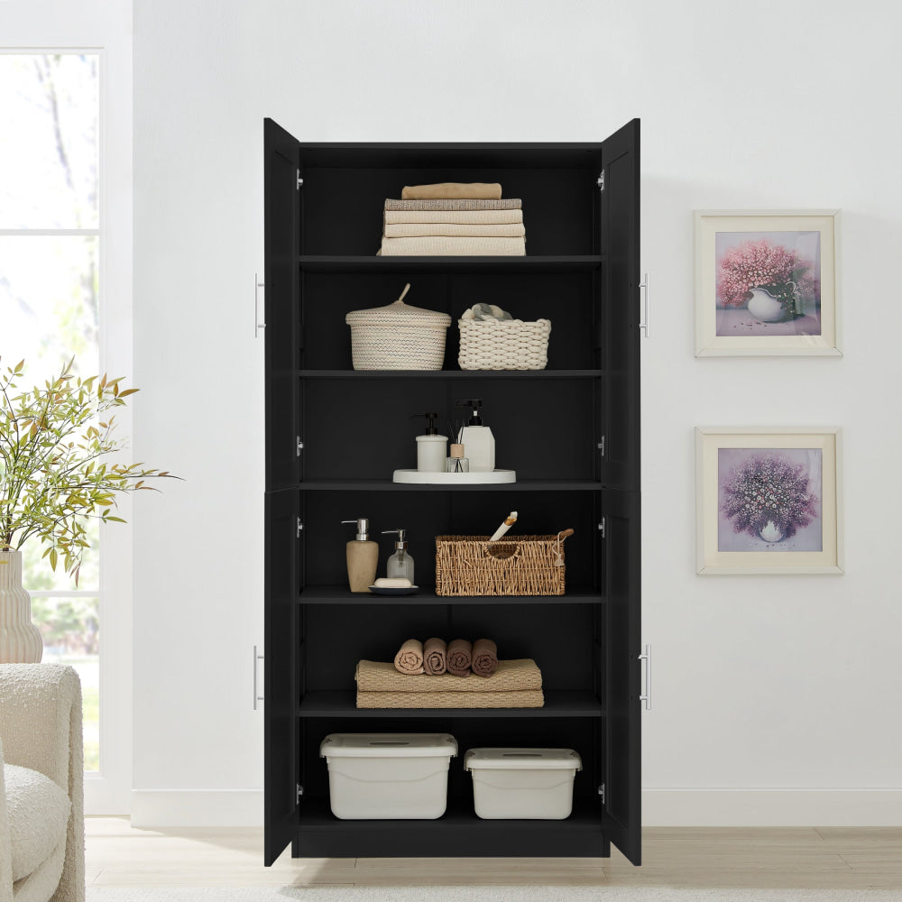 Caddo Modern 4-Doors Split Tall Cupboard 6-Tier Storage Cabinet Black Fast shipping On sale