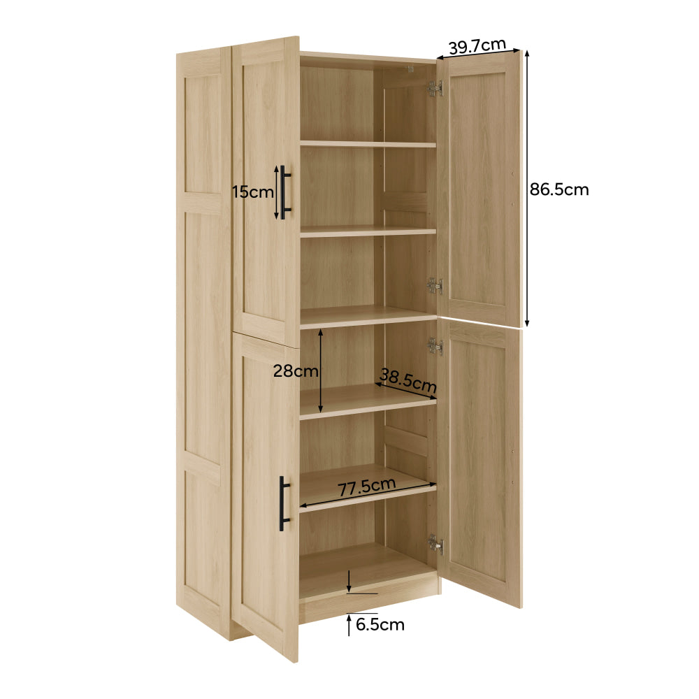 Caddo Modern 4-Doors Split Tall Cupboard 6-Tier Storage Cabinet Oak Fast shipping On sale