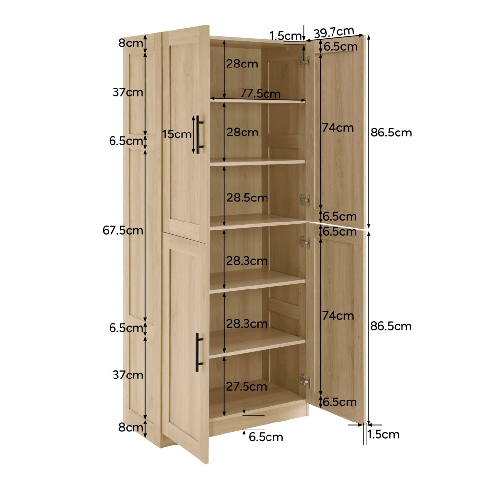 Caddo Modern 4-Doors Split Tall Cupboard 6-Tier Storage Cabinet Oak Fast shipping On sale