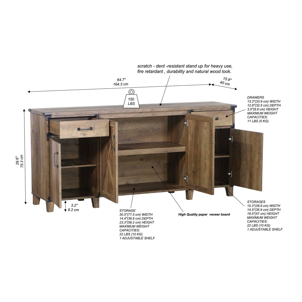 Cairo Credenza Office Storage Cabinet Sideboard W/ Doors - Rustic Oak & Buffet Unit Fast shipping On sale