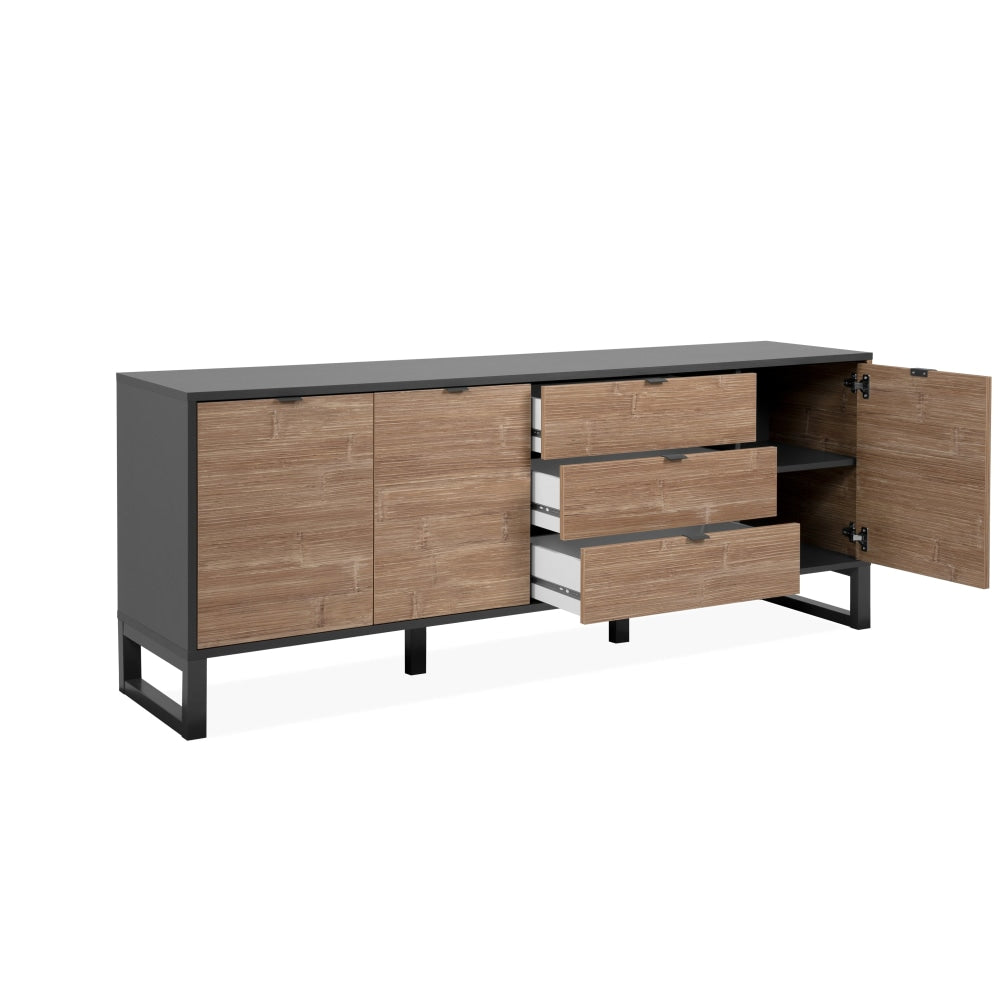 Caleb Wooden Sideboard Buffet Unit Storage Cabinet W/ 3-Drawers 3-Doors Bamboo/Black & Fast shipping On sale