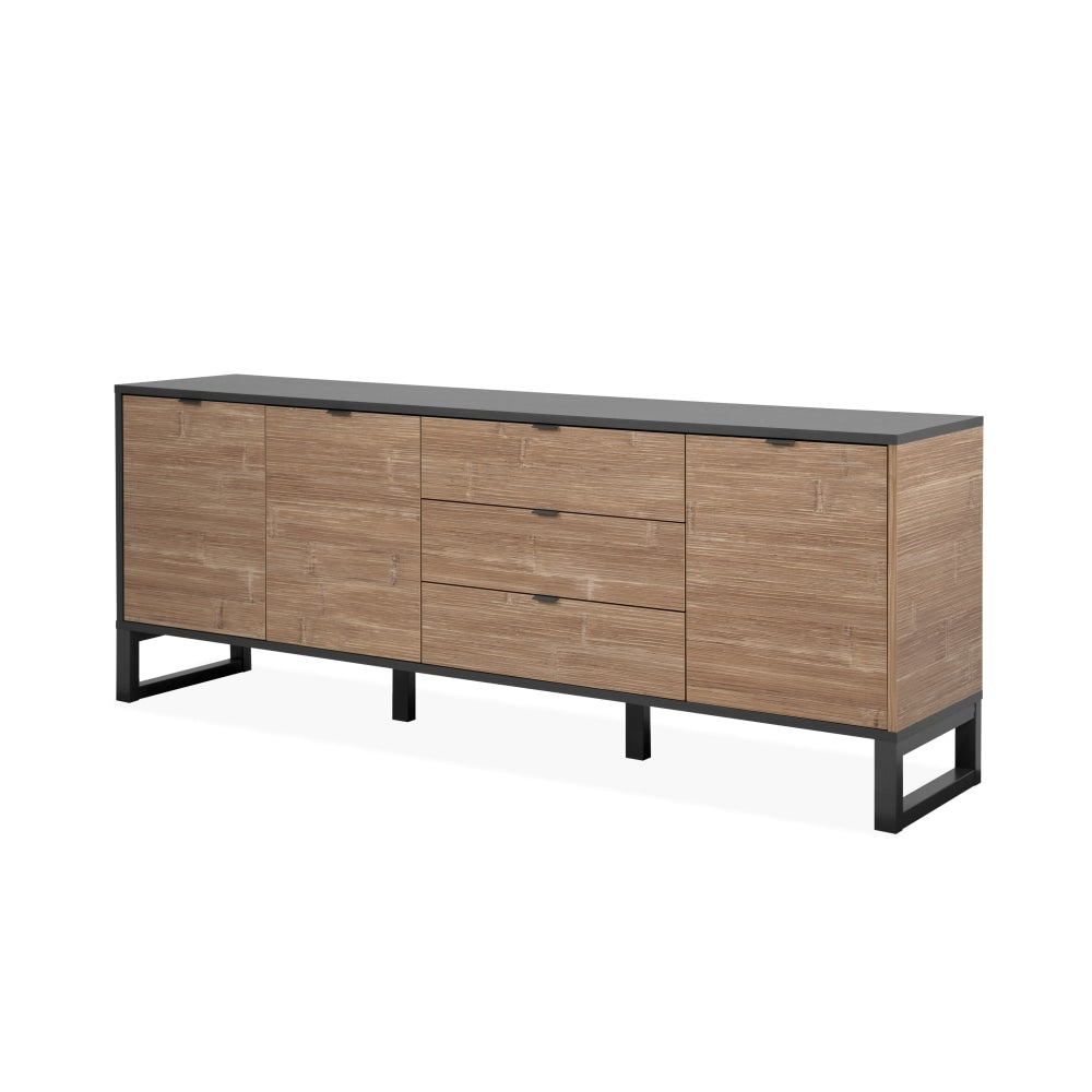 Caleb Wooden Sideboard Buffet Unit Storage Cabinet W/ 3-Drawers 3-Doors Bamboo/Black & Fast shipping On sale