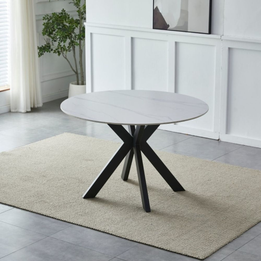 Callian Ceramic Marble Look Round Kitchen Dining Table 120cm - Snow White Fast shipping On sale