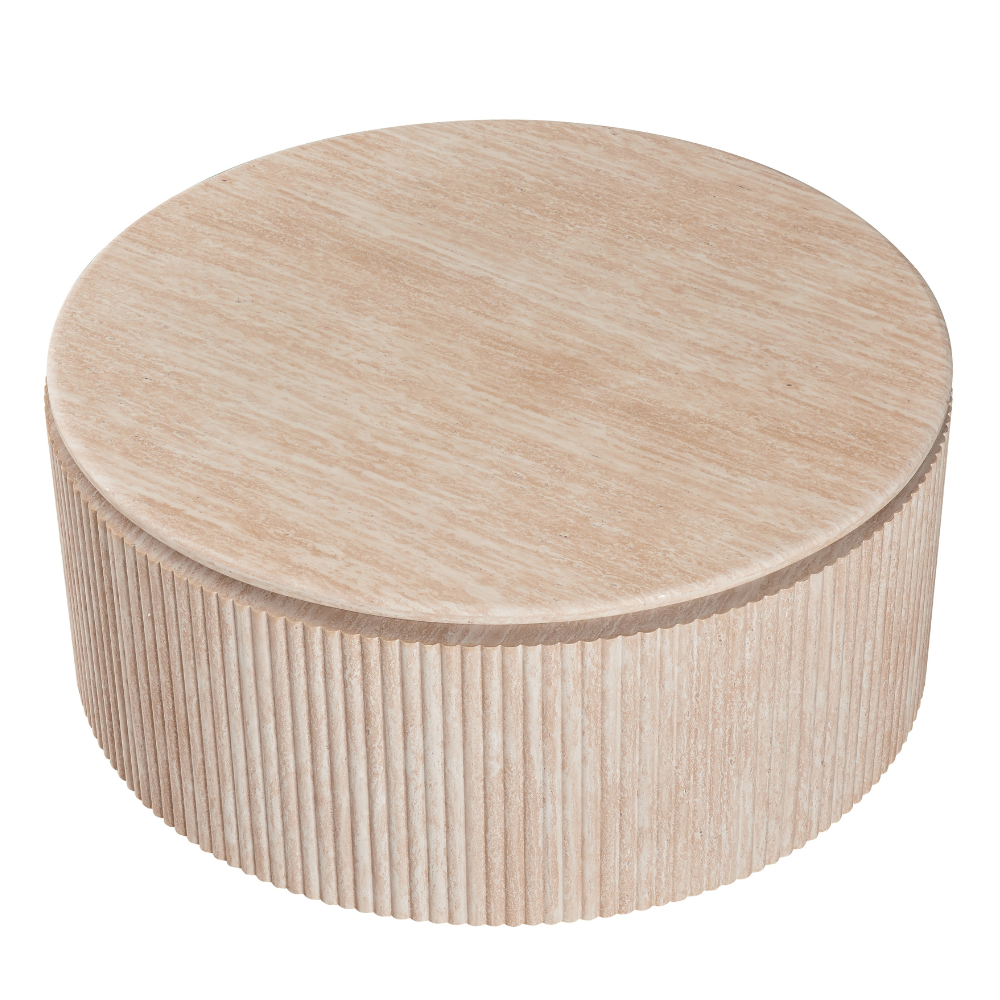 Cameo Faux Marble Wooden Frame Round Modern Coffee Table Travertine Fast shipping On sale