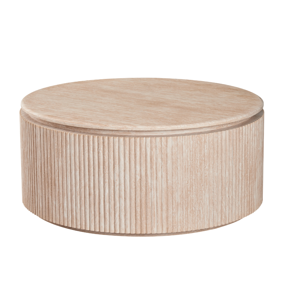 Cameo Faux Marble Wooden Frame Round Modern Coffee Table Travertine Fast shipping On sale