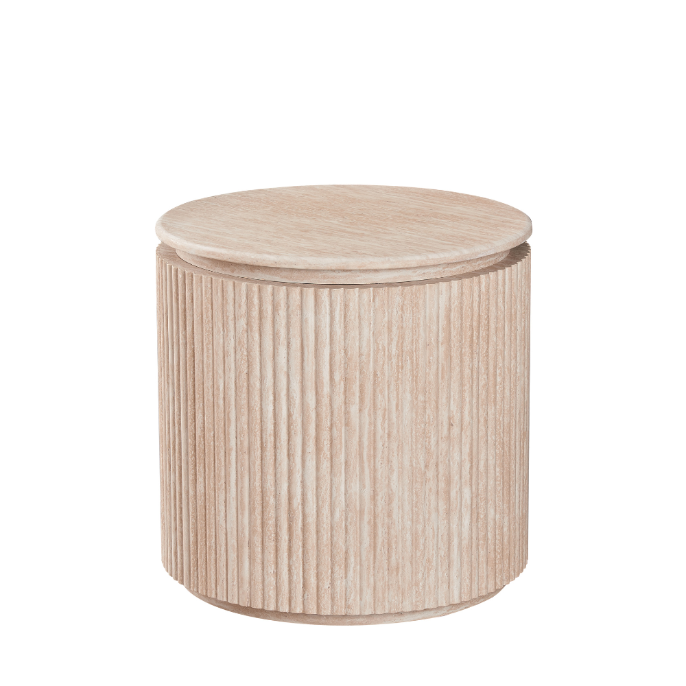 Cameo Faux MarbleWooden Frame Round Modern End Lamp Side Table Travertine Fast shipping On sale