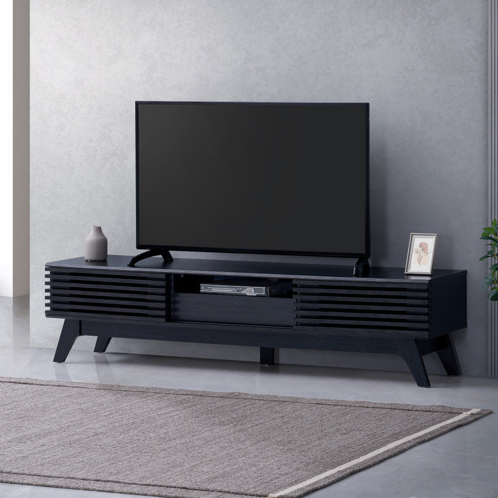 Camille Lowline Entertainment Unit TV Stand 180cm 2-Doors 1-Drawer Black Fast shipping On sale