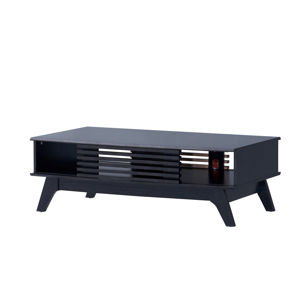Camille Rectangular Open Shelf Coffee Table 2-Doors Black Fast shipping On sale