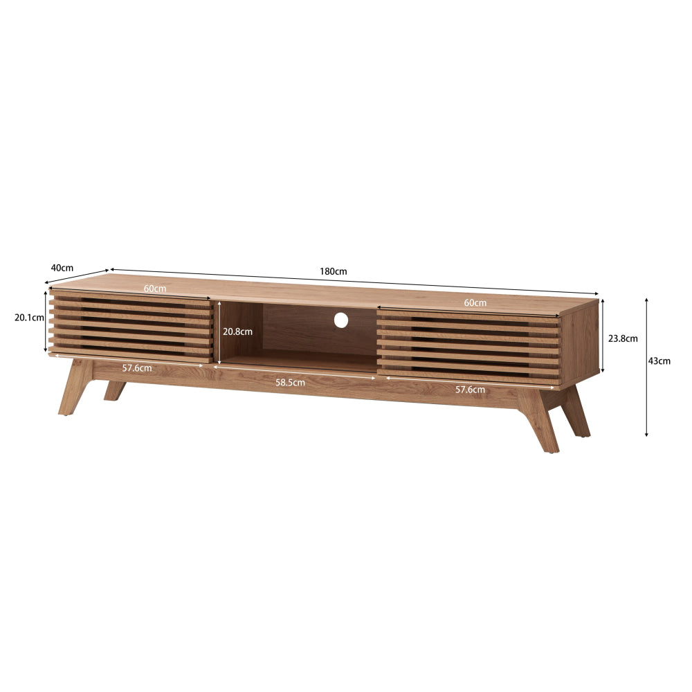 Camille Wooden Lowline Entertainment Unit TV Stand 180cm W/ 2-Doors - Oak Fast shipping On sale