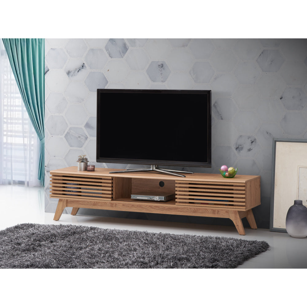 Camille Wooden Lowline Entertainment Unit TV Stand 180cm W/ 2-Doors - Oak Fast shipping On sale