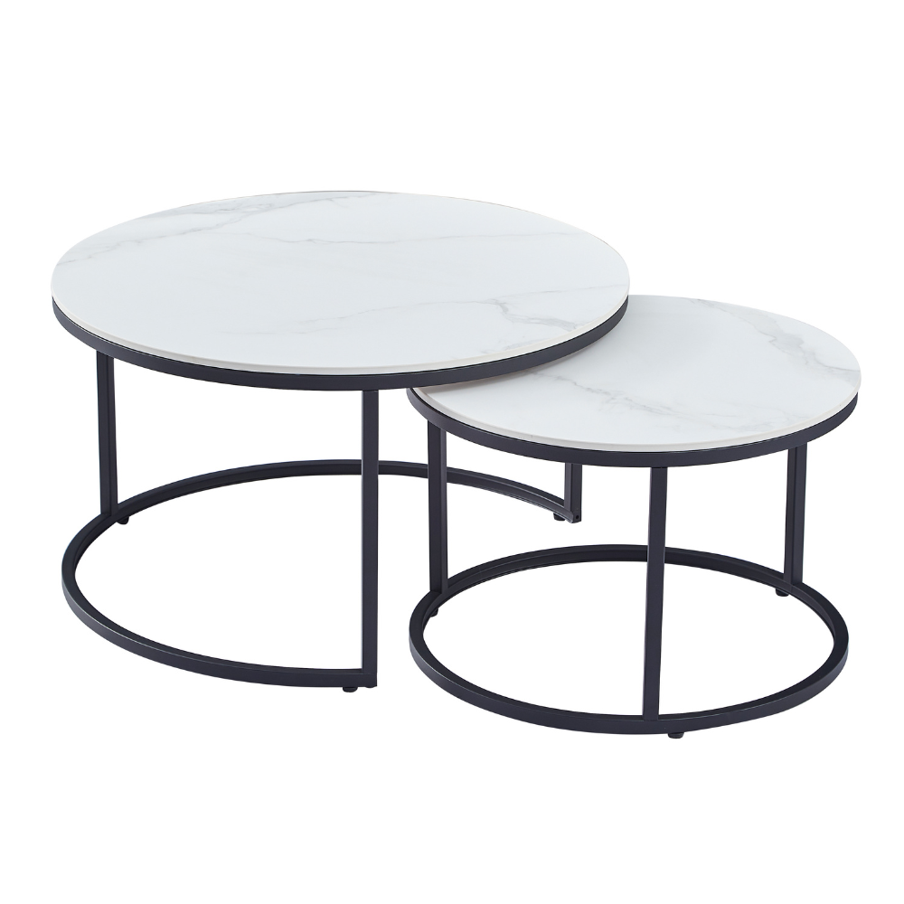 Capri Round Coffee Table Set Snow White Ceramic Fast shipping On sale