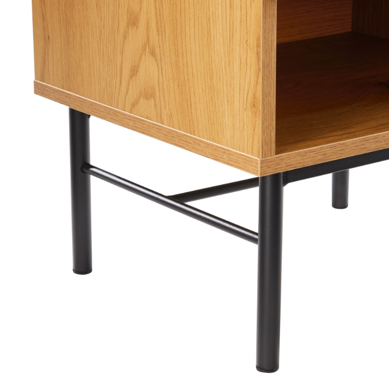 Carlos Nightstand Bedside Table Metal Legs W/ 1-Drawer - Oak/Black Fast shipping On sale