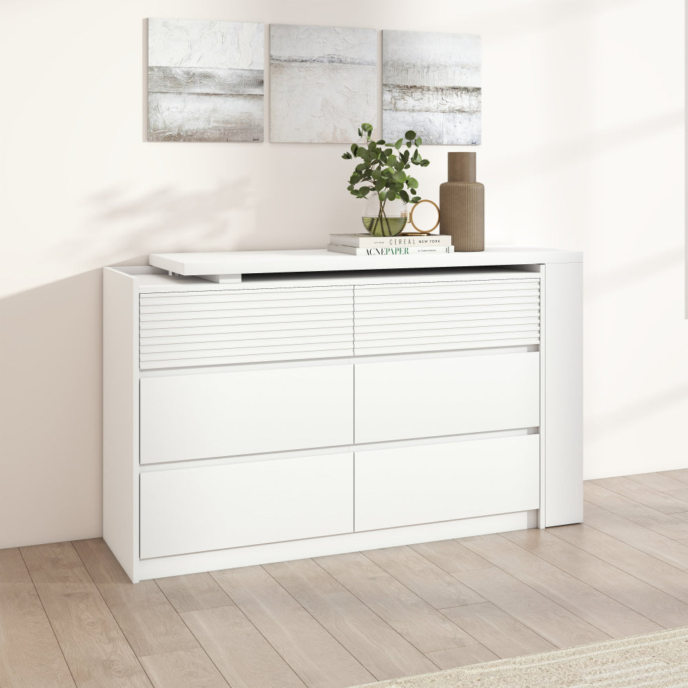 Caspian Large Retractable Chest Of 6-Drawers Dresser Storage Cabinet White Drawers Fast shipping On sale