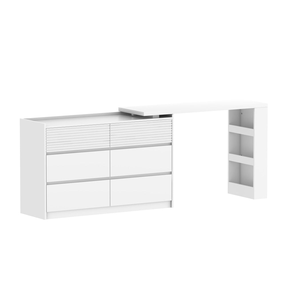 Caspian Large Retractable Chest Of 6-Drawers Dresser Storage Cabinet White Drawers Fast shipping On sale