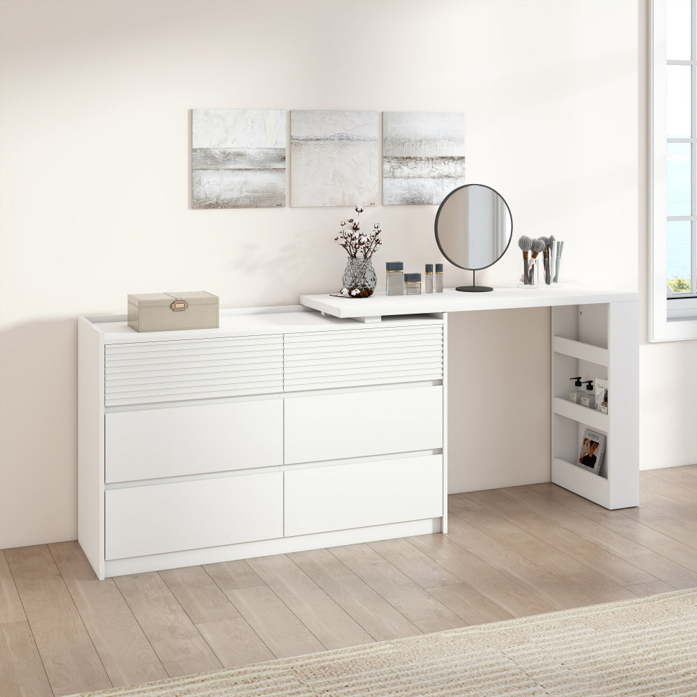Caspian Large Retractable Chest Of 6-Drawers Dresser Storage Cabinet White Drawers Fast shipping On sale