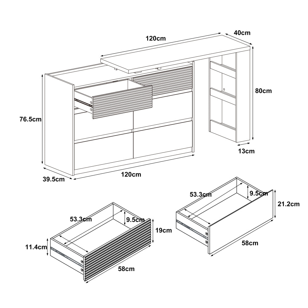 Caspian Large Retractable Chest Of 6-Drawers Dresser Storage Cabinet White Drawers Fast shipping On sale